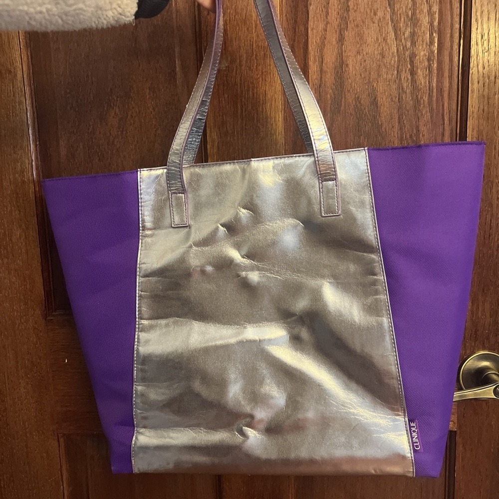 Clinique Tote Shopping Beach Travel Tote Purple Silver